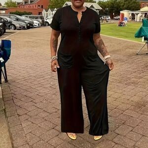 🆕👖 Plus Casual Button Top Jumpsuit - Black